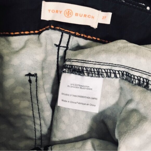 Tory Burch Walker Cargo Animal Print Pony Dots Jeans Pants Logo Stretch Waist 27 - Picture 7 of 16